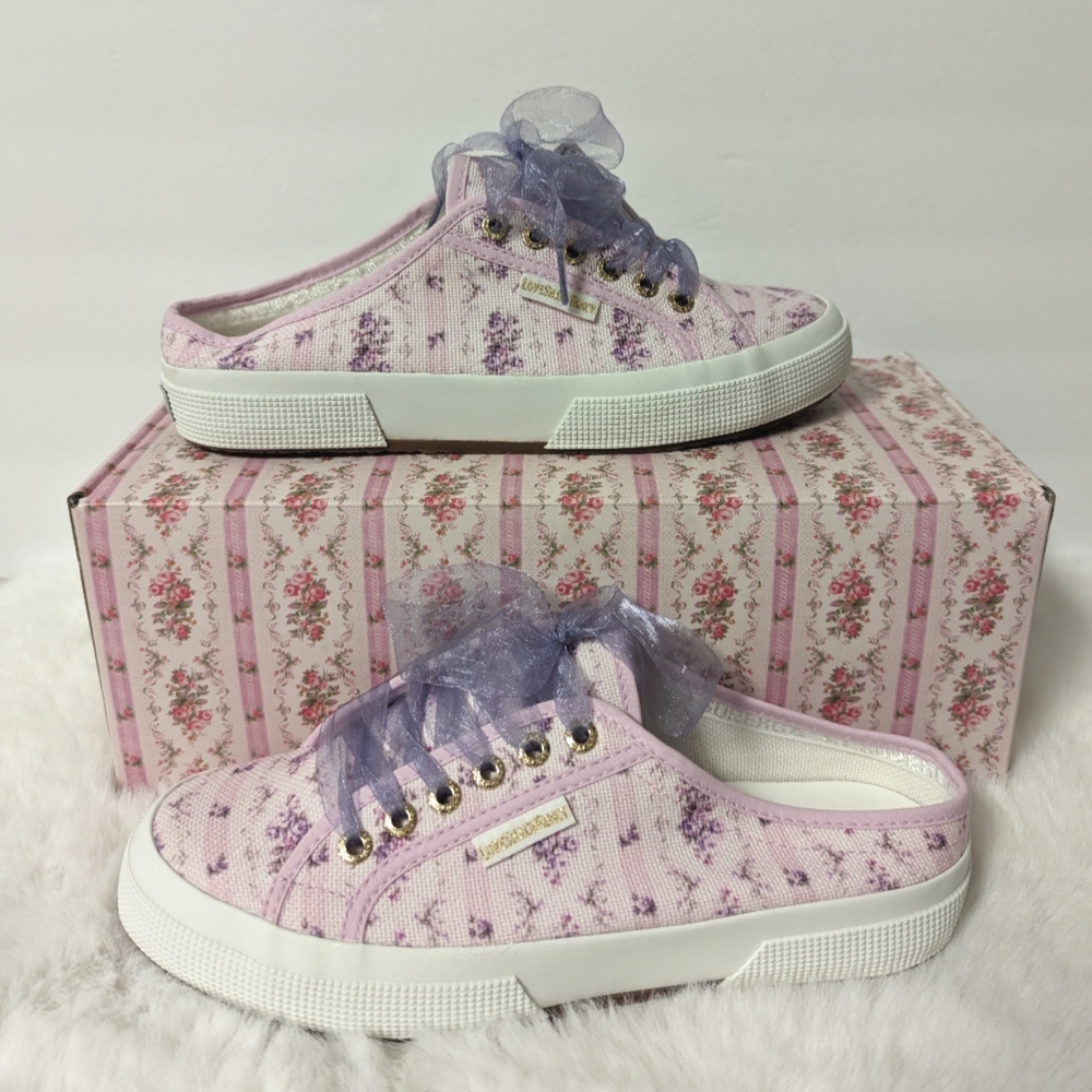 LoveShackFancy x Superga Floral Purple Mule Slip On Sneakers Ripe Grapevine